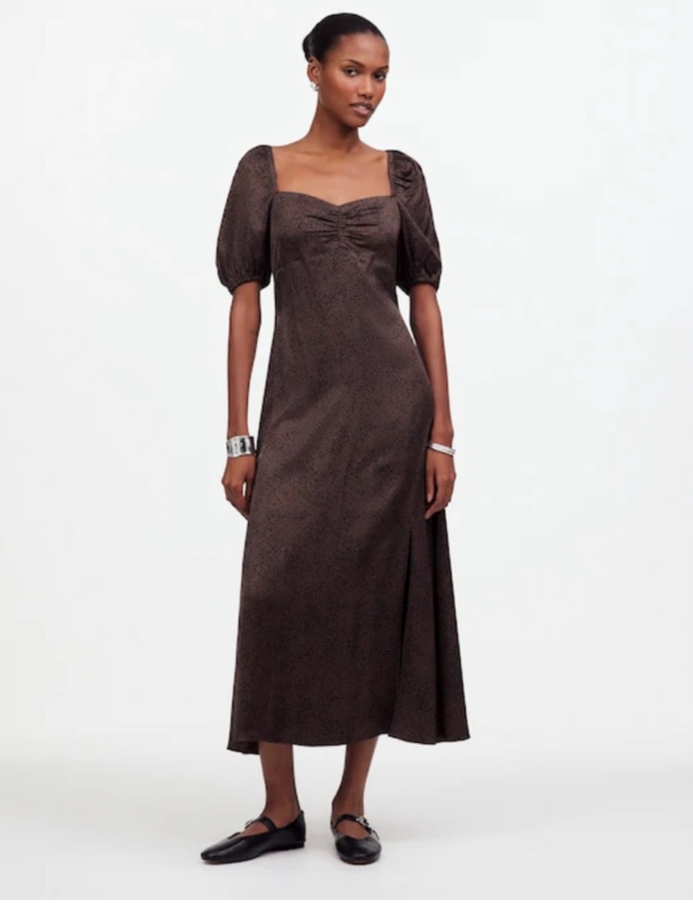 Madewell Brown Maxi Dress with Puff Sleeves